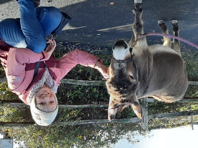 Maria Bligh with Poppet the donkey at Raystede Animal Rescue Sanctuary